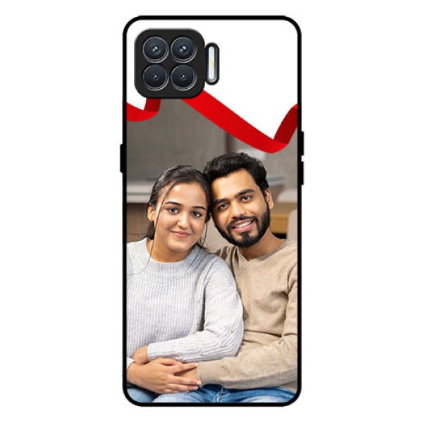 Oppo F17 Photo Printing on Glass Case  - Red Ribbon Frame Design