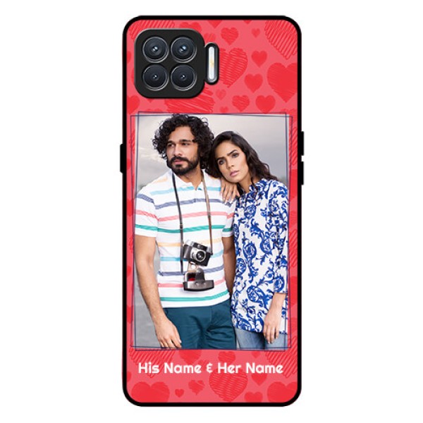 Oppo F17 Photo Printing on Glass Case  - with Red Heart Symbols Design