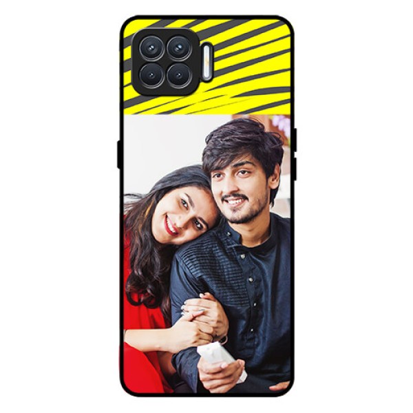 Oppo F17 Photo Printing on Glass Case  - Yellow Abstract Design