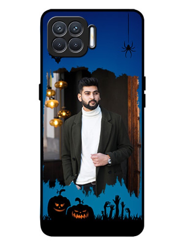 Custom Oppo F17 Photo Printing on Glass Case  - with pro Halloween design 