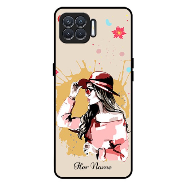 Oppo F17 Photo Printing on Glass Case - Women with pink hat Design Oppo F17 Photo Printing on Glass Case - Women with pink hat Design