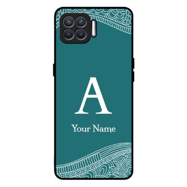 Oppo F17 Personalized Glass Phone Case - line art pattern with custom name Design