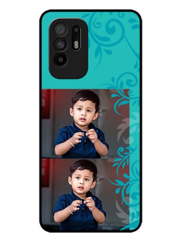 Custom Oppo F19 Pro Plus 5G Personalized Glass Phone Case - with Photo and Green Floral Design 