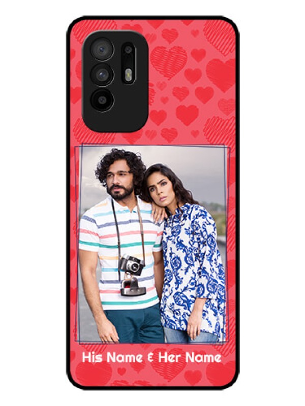 Custom Oppo F19 Pro Plus 5G Photo Printing on Glass Case - with Red Heart Symbols Design