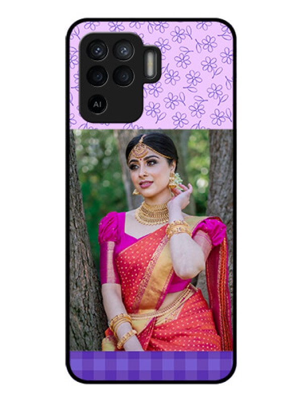 Custom Oppo F19 Pro Custom Glass Phone Case - Purple Floral Design