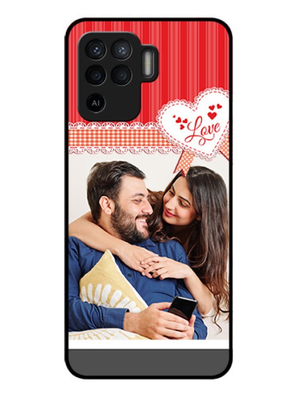 Custom Oppo F19 Pro Custom Glass Mobile Case - Red Love Pattern Design
