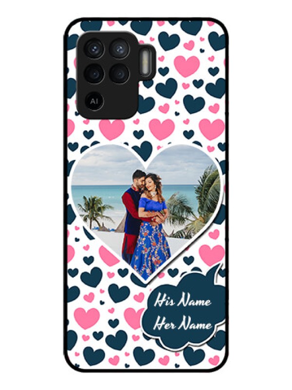 Custom Oppo F19 Pro Custom Glass Phone Case - Pink & Blue Heart Design