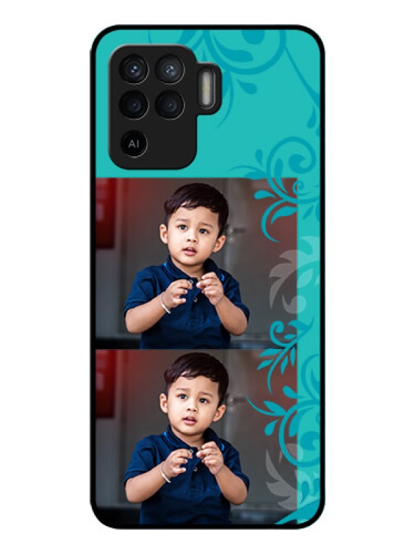 Custom Oppo F19 Pro Personalized Glass Phone Case - with Photo and Green Floral Design 
