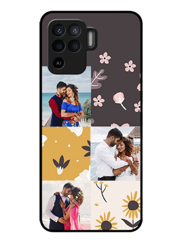 Custom Oppo F19 Pro Photo Printing on Glass Case - 3 Images with Floral Design