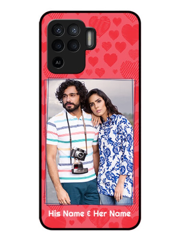 Custom Oppo F19 Pro Photo Printing on Glass Case - with Red Heart Symbols Design