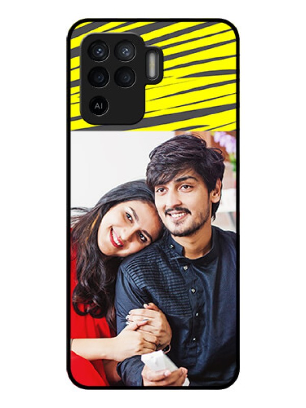 Custom Oppo F19 Pro Photo Printing on Glass Case - Yellow Abstract Design
