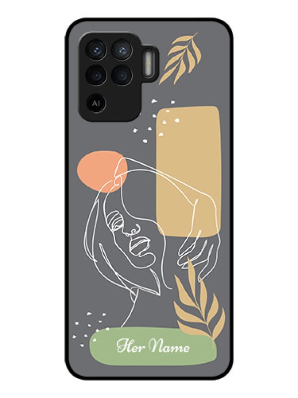 Custom Oppo F19 Pro Custom Glass Phone Case - Gazing Woman line art Design