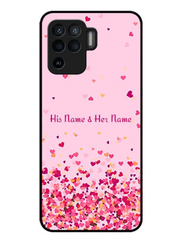 Custom Oppo F19 Pro Photo Printing on Glass Case - Floating Hearts Design