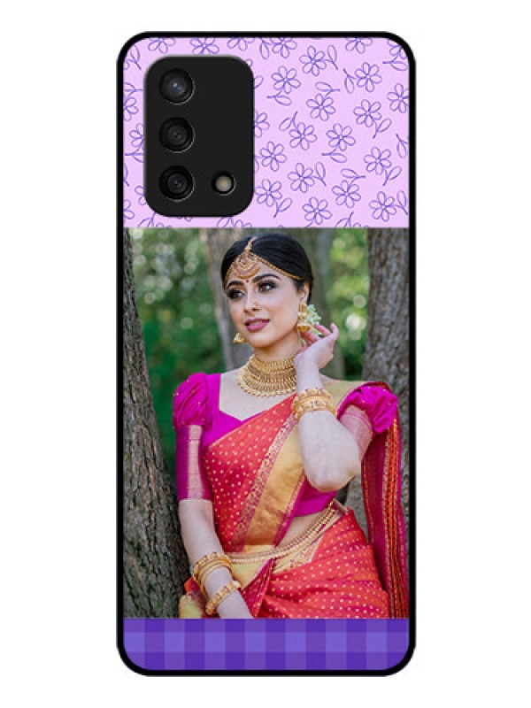 Custom Oppo F19 Custom Glass Phone Case - Purple Floral Design