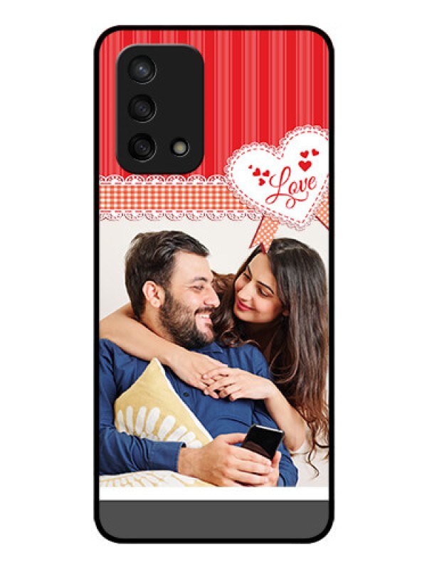 Custom Oppo F19 Custom Glass Mobile Case - Red Love Pattern Design