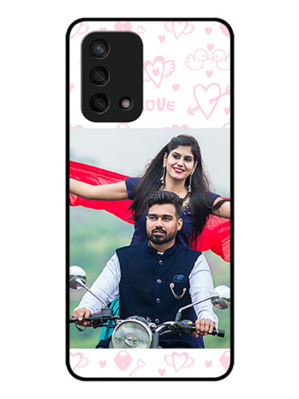 Custom Oppo F19 Custom Glass Mobile Case - Pink Flying Heart Design