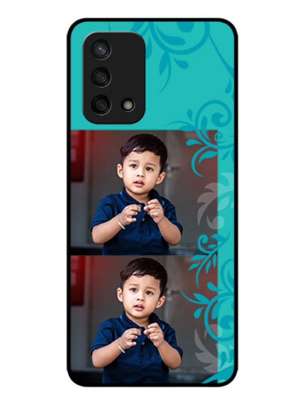 Custom Oppo F19 Personalized Glass Phone Case - with Photo and Green Floral Design 