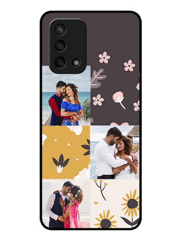 Custom Oppo F19 Photo Printing on Glass Case - 3 Images with Floral Design