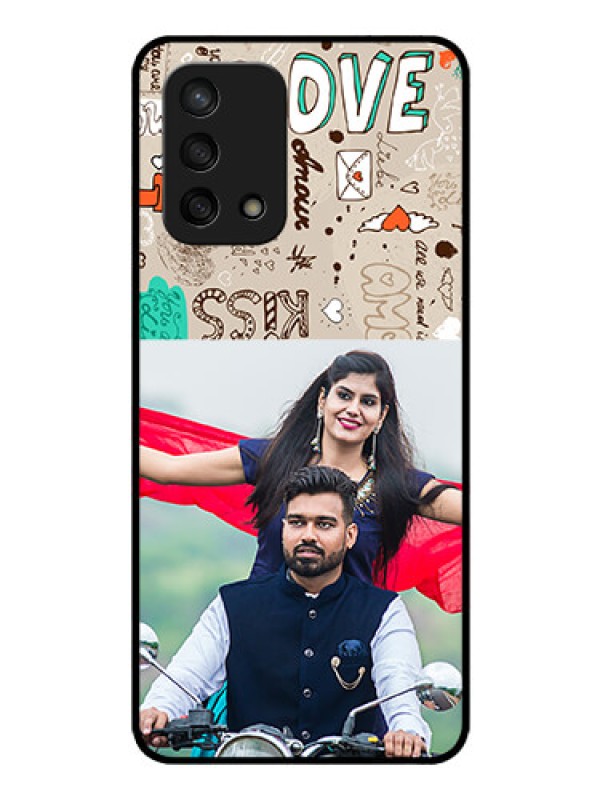 Custom Oppo F19 Custom Glass Phone Case - Love Doodle Pattern 