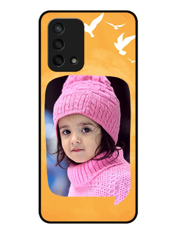 Custom Oppo F19 Personalized Glass Phone Case - Water Color Design with Bird Icons