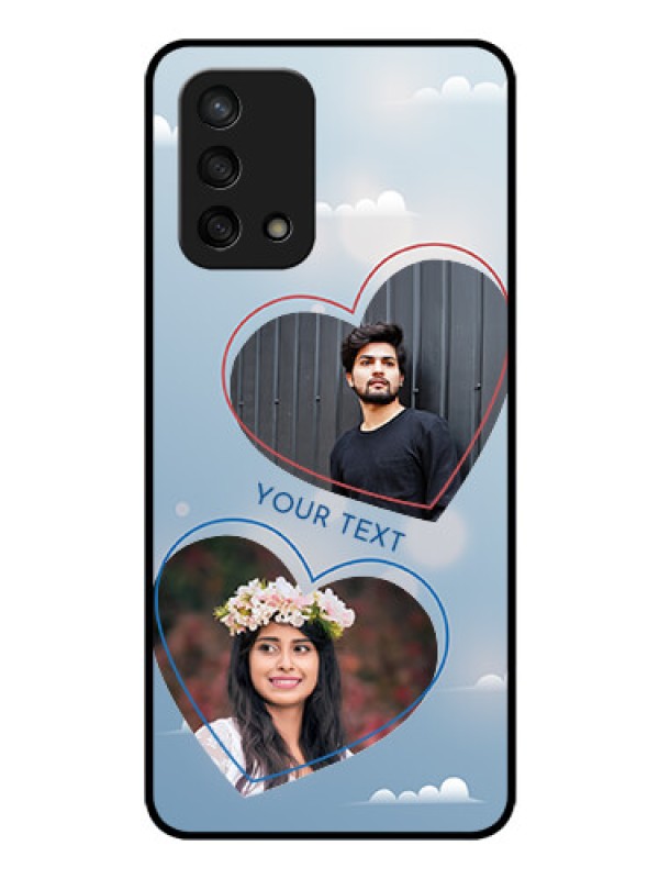 Custom Oppo F19 Custom Glass Mobile Case - Blue Color Couple Design 