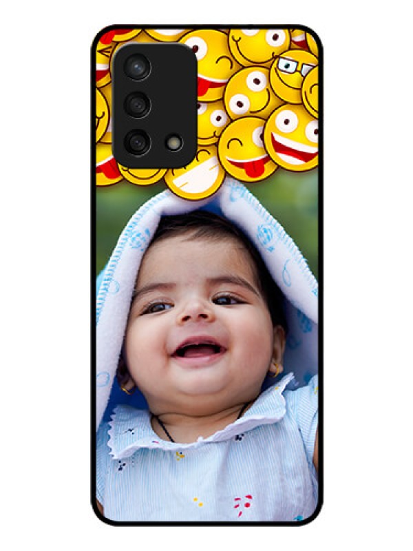 Custom Oppo F19 Custom Glass Mobile Case - with Smiley Emoji Design