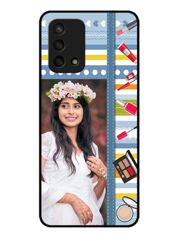 Custom Oppo F19 Personalized Glass Phone Case - Makeup Icons Design