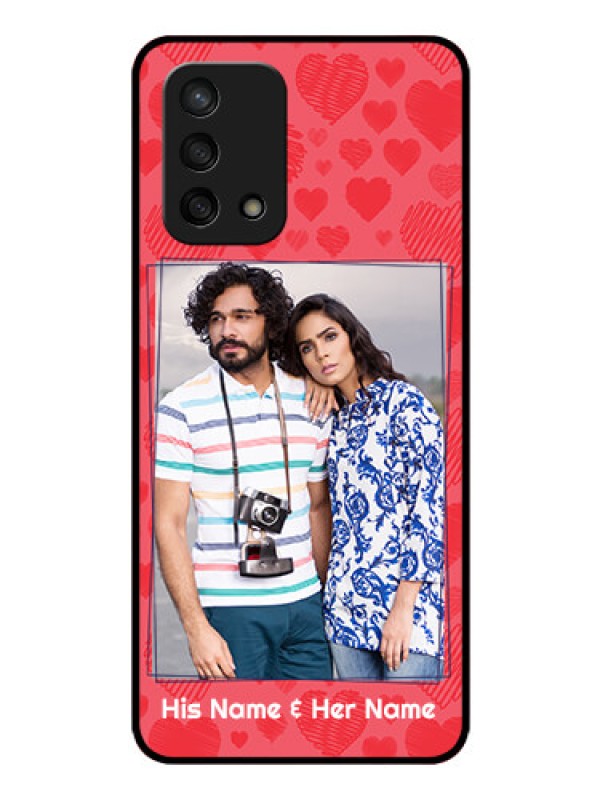 Custom Oppo F19s Photo Printing on Glass Case - with Red Heart Symbols Design