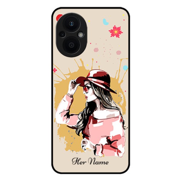 Oppo F21 Pro 5G Photo Printing on Glass Case - Women with pink hat Design Oppo F21 Pro 5G Photo Printing on Glass Case - Women with pink hat Design