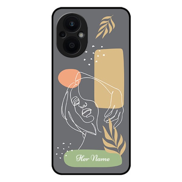 Oppo F21 Pro 5G Custom Glass Phone Case - Gazing Woman line art Design Oppo F21 Pro 5G Custom Glass Phone Case - Gazing Woman line art Design