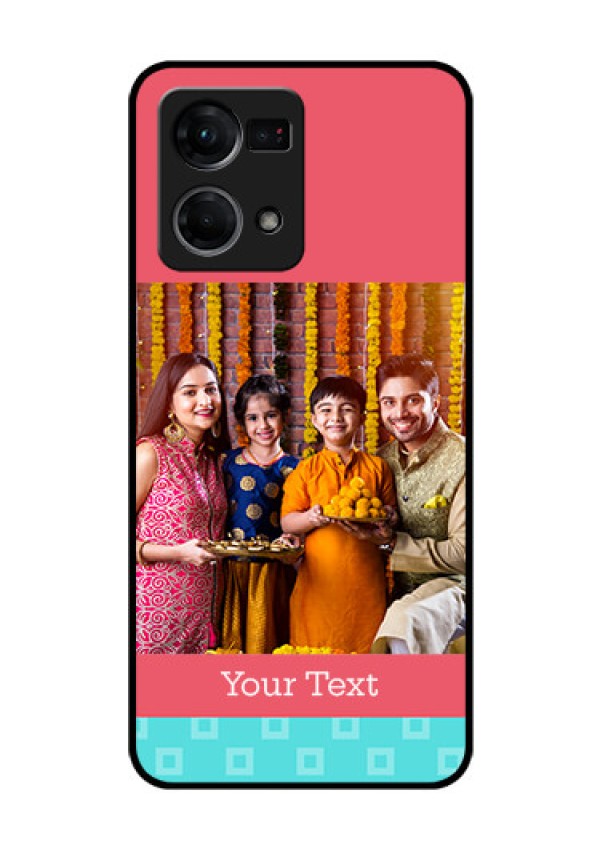 Oppo F21 Pro Personalized Glass Phone Case - Peach & Blue Color Design