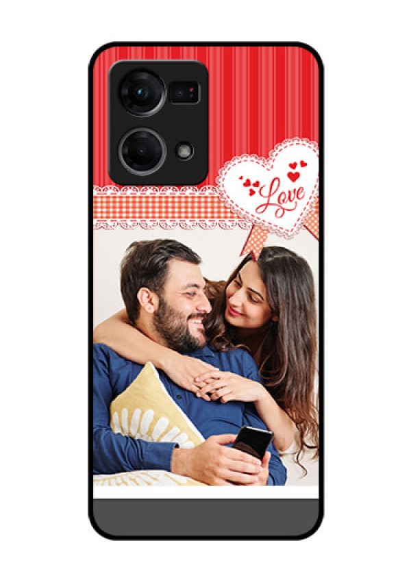 Oppo F21 Pro Custom Glass Mobile Case - Red Love Pattern Design