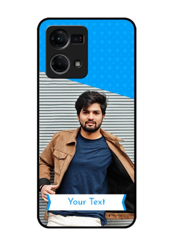 Oppo F21 Pro Photo Printing on Glass Case - Simple Blue Color Design
