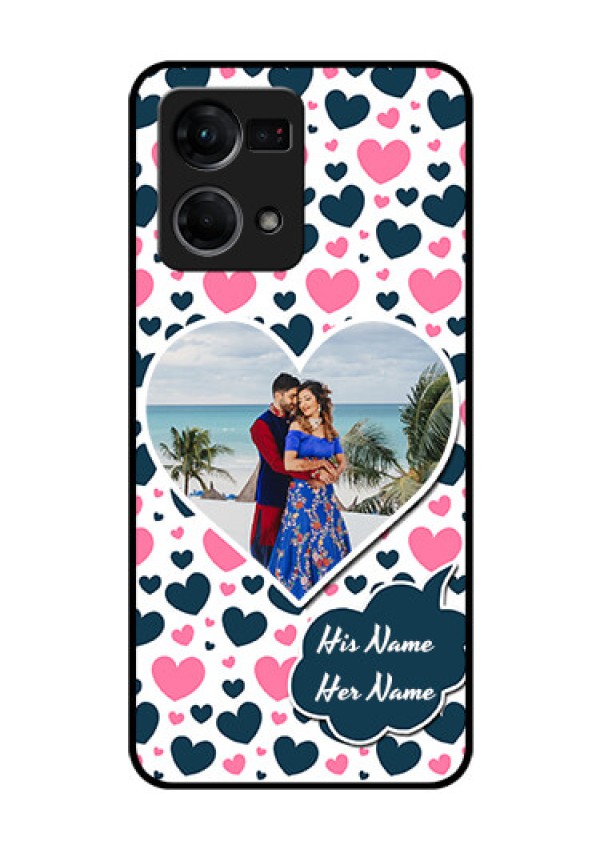 Oppo F21 Pro Custom Glass Phone Case - Pink & Blue Heart Design