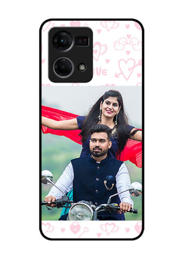Oppo F21 Pro Custom Glass Mobile Case - Pink Flying Heart Design