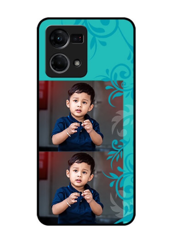 Oppo F21 Pro Personalized Glass Phone Case - with Photo and Green Floral Design