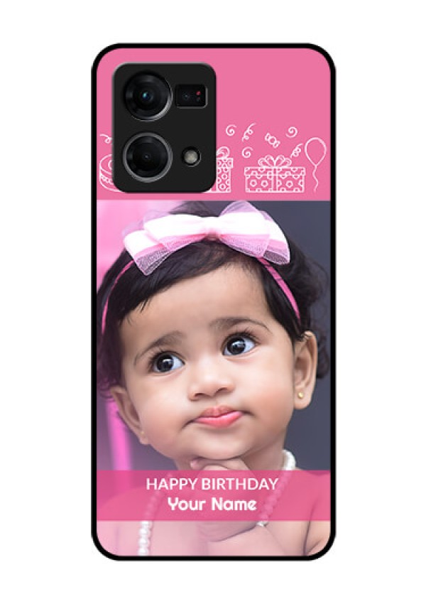 Oppo F21 Pro Photo Printing on Glass Case - with Birthday Line Art Design