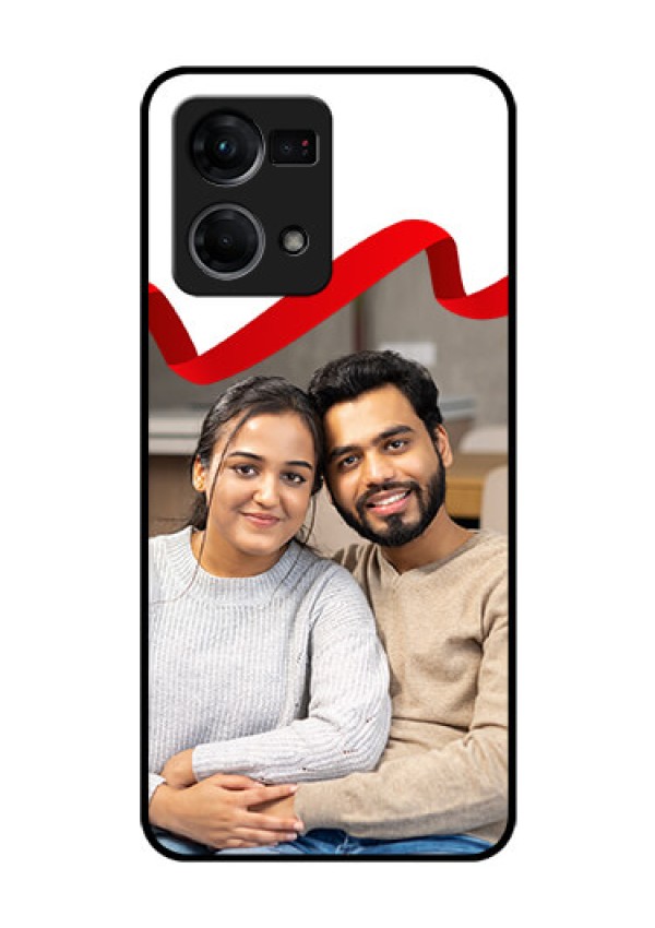 Oppo F21 Pro Photo Printing on Glass Case - Red Ribbon Frame Design