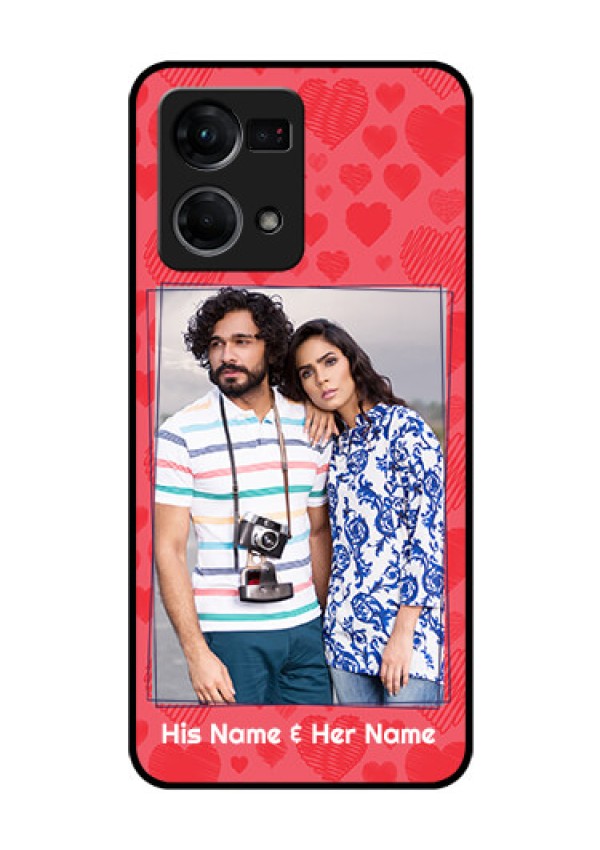 Oppo F21 Pro Photo Printing on Glass Case - with Red Heart Symbols Design