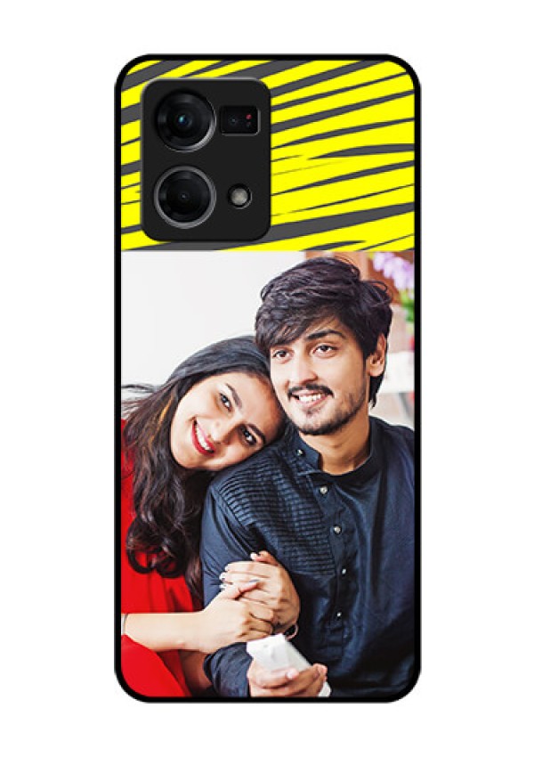 Oppo F21 Pro Photo Printing on Glass Case - Yellow Abstract Design