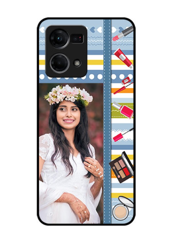 Oppo F21 Pro Personalized Glass Phone Case - Makeup Icons Design