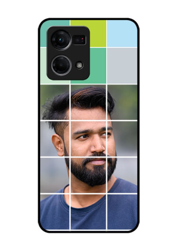 Oppo F21 Pro Photo Printing on Glass Case - with white box pattern