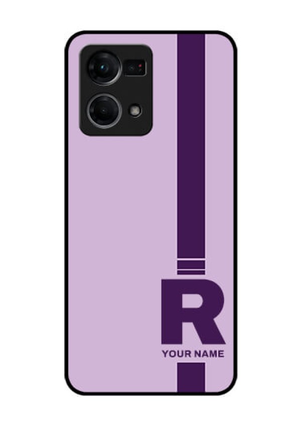 Oppo F21 Pro Photo Printing on Glass Case - Simple dual tone stripe with name Design