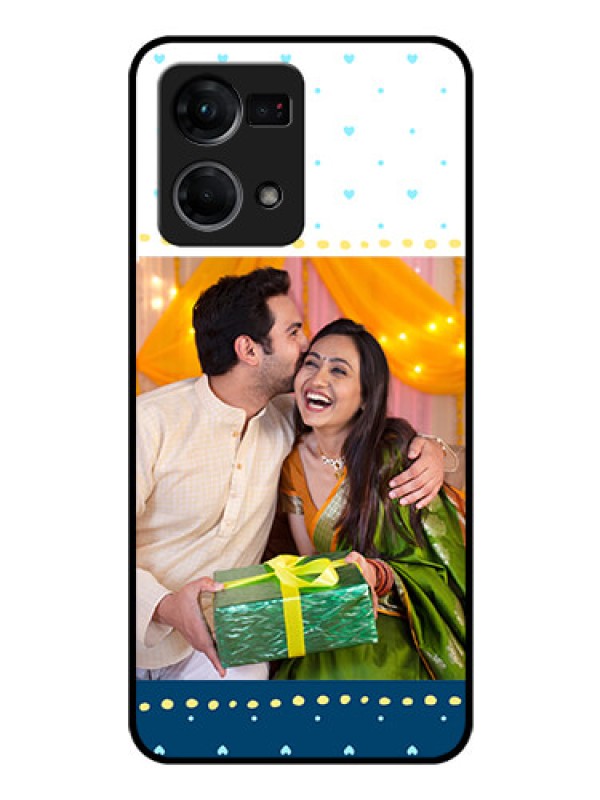 Custom Oppo F21s Pro Personalized Glass Phone Case - White and Blue Abstract Design