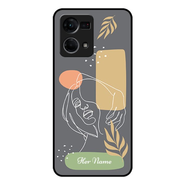 Oppo F21s Pro Custom Glass Phone Case - Gazing Woman line art Design Oppo F21s Pro Custom Glass Phone Case - Gazing Woman line art Design