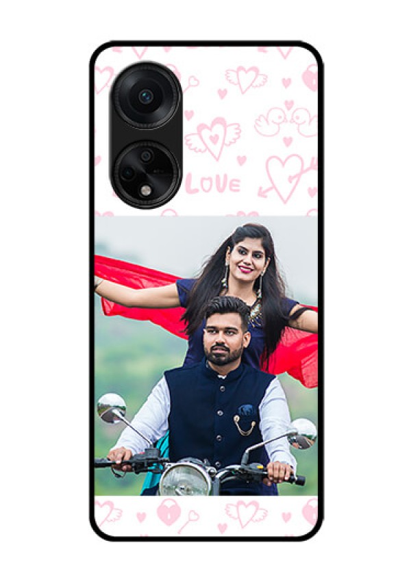 Oppo F23 5G Custom Glass Mobile Case - Pink Flying Heart Design