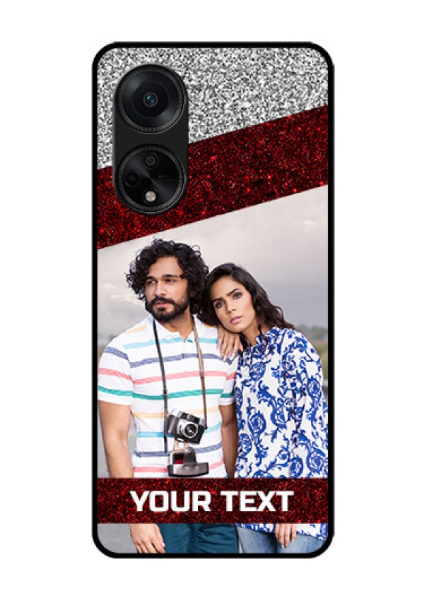 Oppo F23 5G Personalized Glass Phone Case - Image Holder with Glitter Strip Design