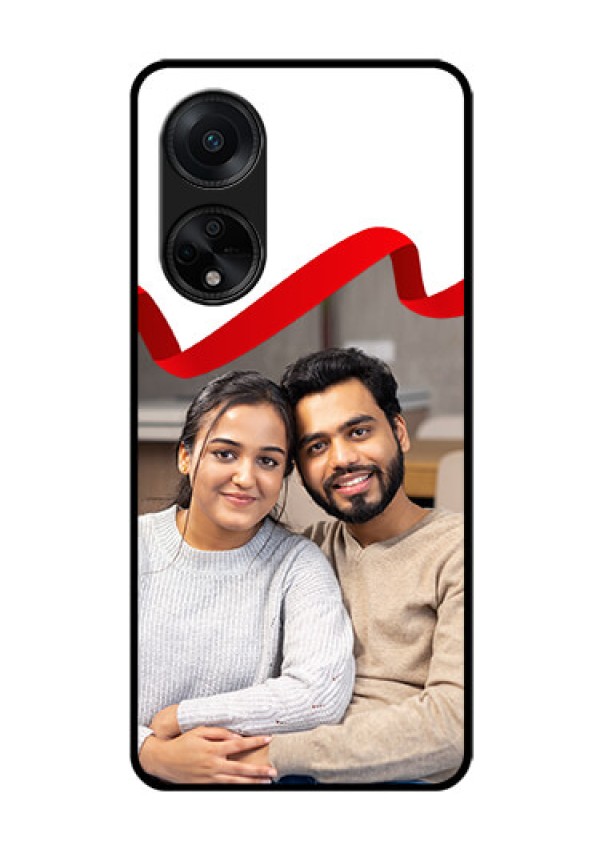 Oppo F23 5G Photo Printing on Glass Case - Red Ribbon Frame Design