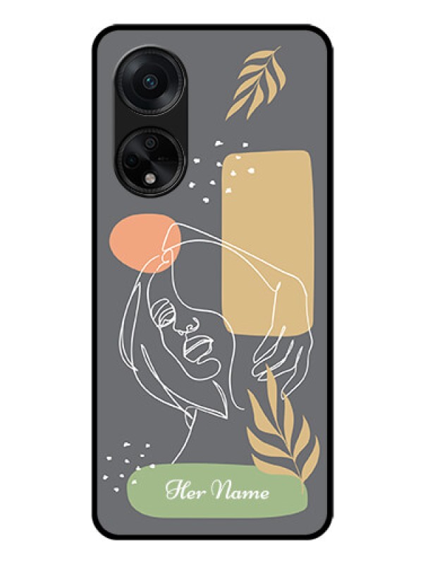 Custom Oppo F23 5G Custom Glass Phone Case - Gazing Woman line art Design