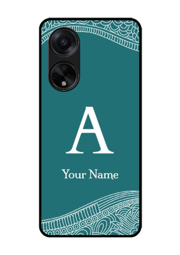 Oppo F23 5G Personalized Glass Phone Case - line art pattern with custom name Design